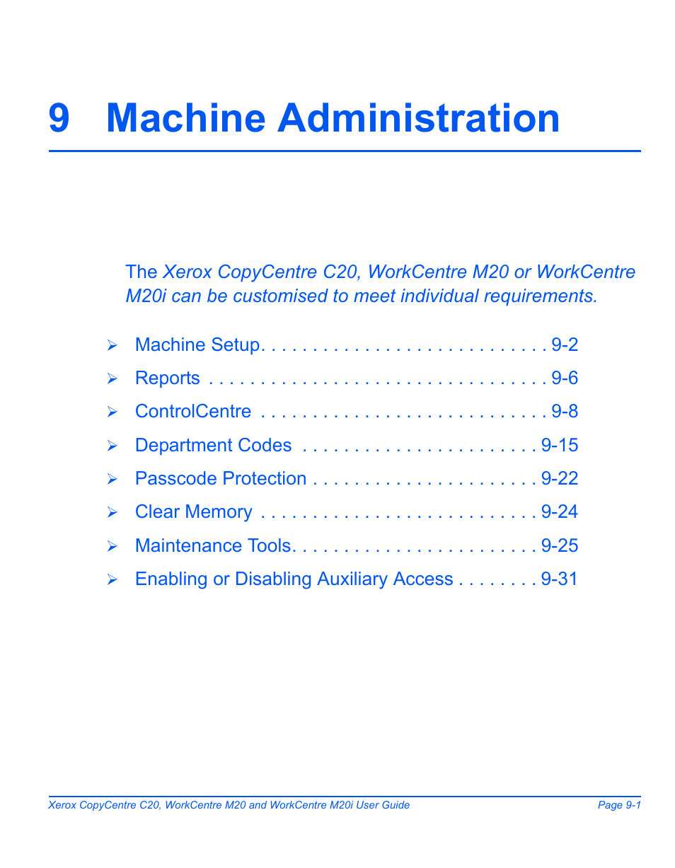 9 machine administration, 9 machine administration -1 | Xerox COPYCENTRE M20I User Manual | Page 141 / 215