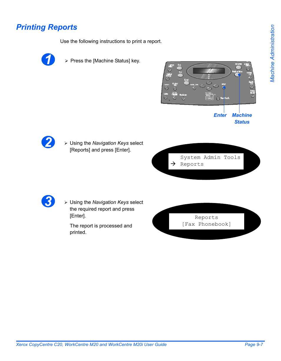 Printing reports | Xerox COPYCENTRE M20I User Manual | Page 147 / 215