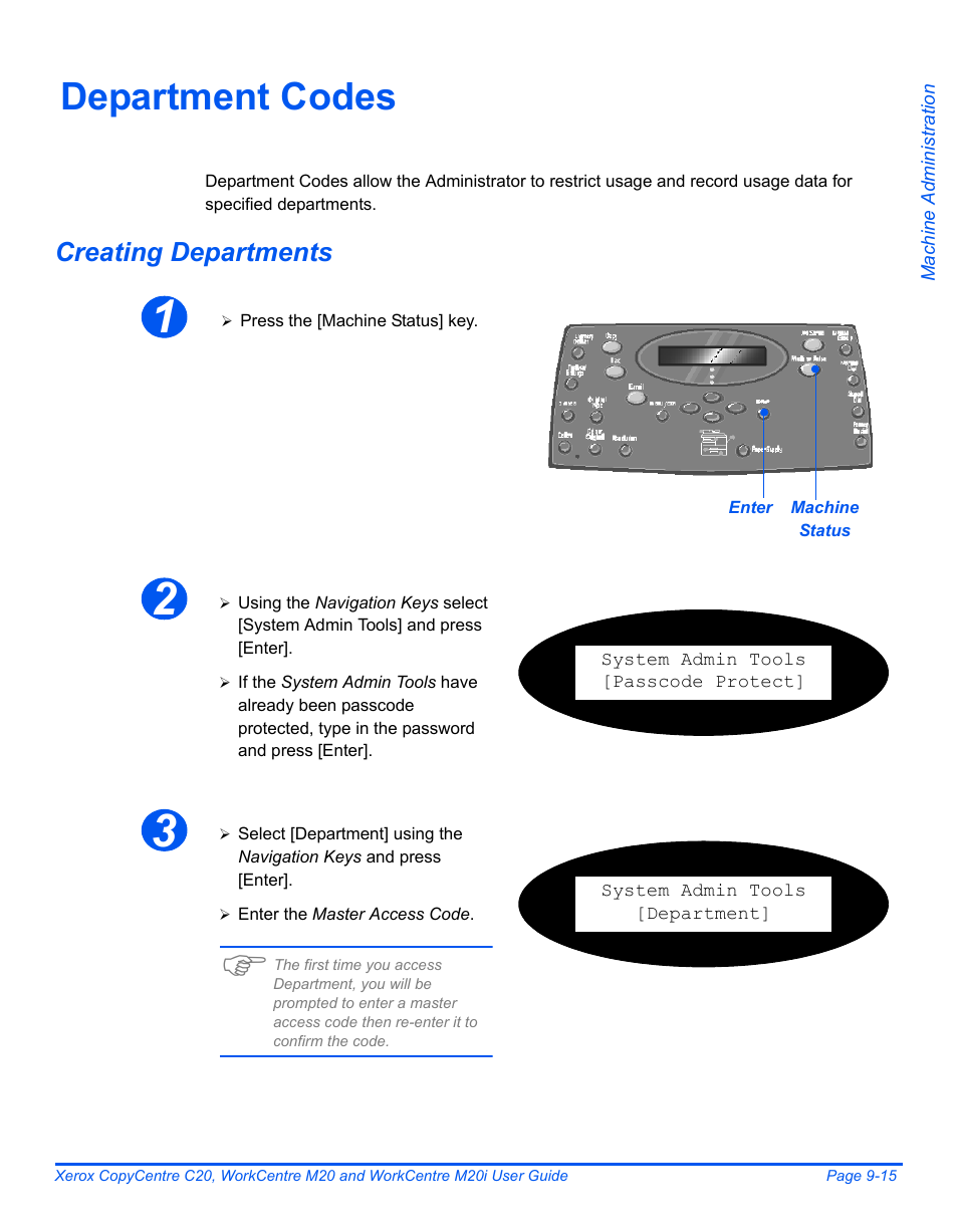 Department codes, Creating departments, Department codes -15 | Xerox COPYCENTRE M20I User Manual | Page 155 / 215