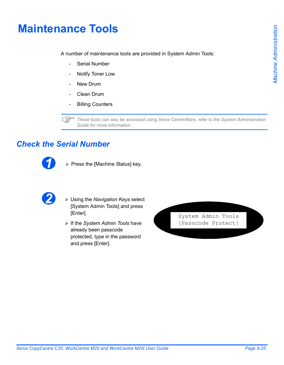 Maintenance tools, Check the serial number, Maintenance tools -25 | Xerox COPYCENTRE M20I User Manual | Page 165 / 215