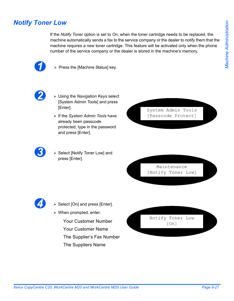 Notify toner low | Xerox COPYCENTRE M20I User Manual | Page 167 / 215