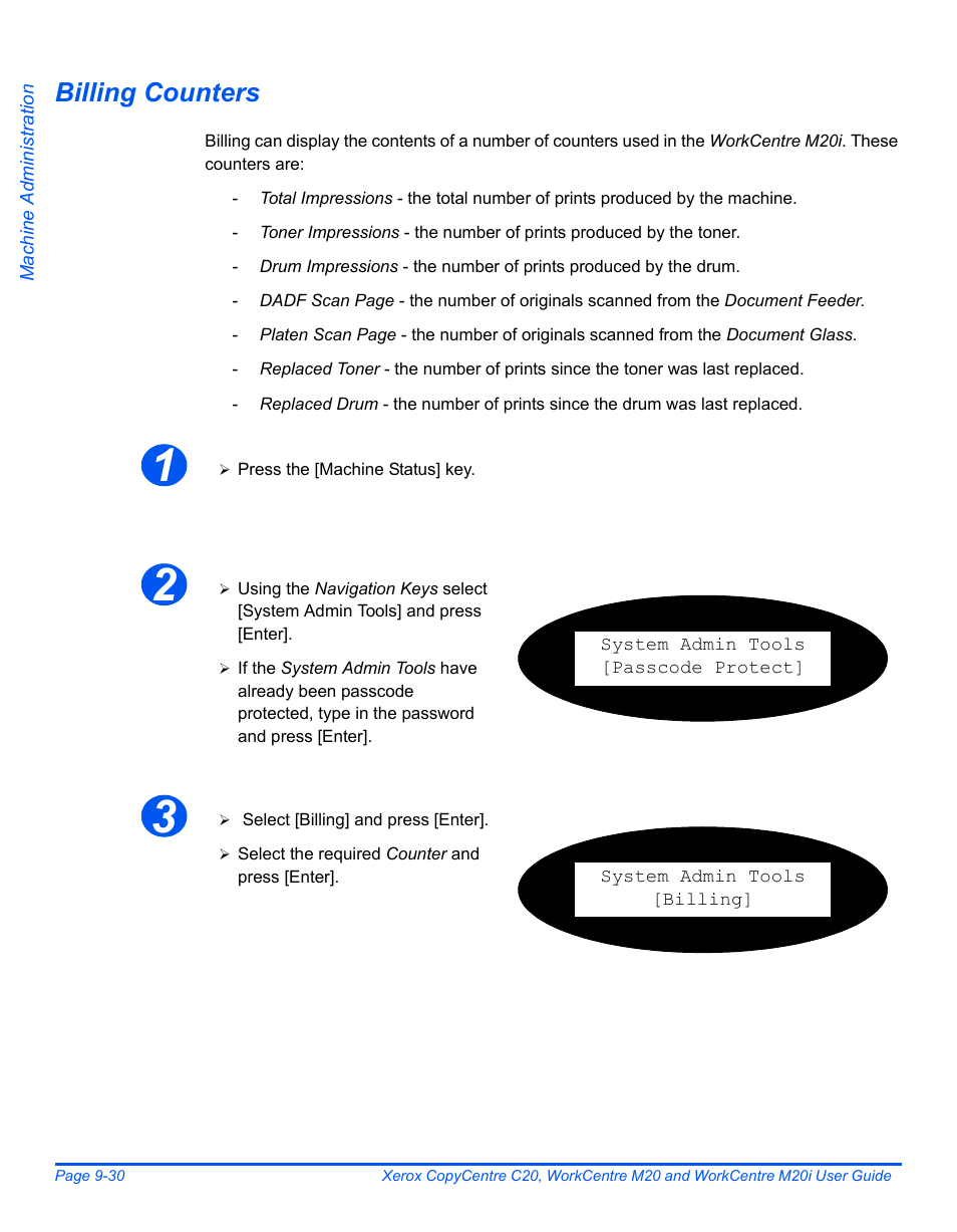 Billing counters | Xerox COPYCENTRE M20I User Manual | Page 170 / 215