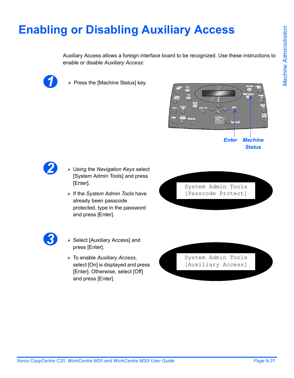 Enabling or disabling auxiliary access, Enabling or disabling auxiliary access -31 | Xerox COPYCENTRE M20I User Manual | Page 171 / 215