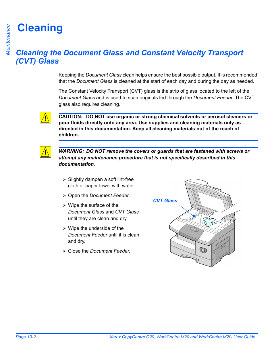 Cleaning, Cleaning -2 | Xerox COPYCENTRE M20I User Manual | Page 174 / 215