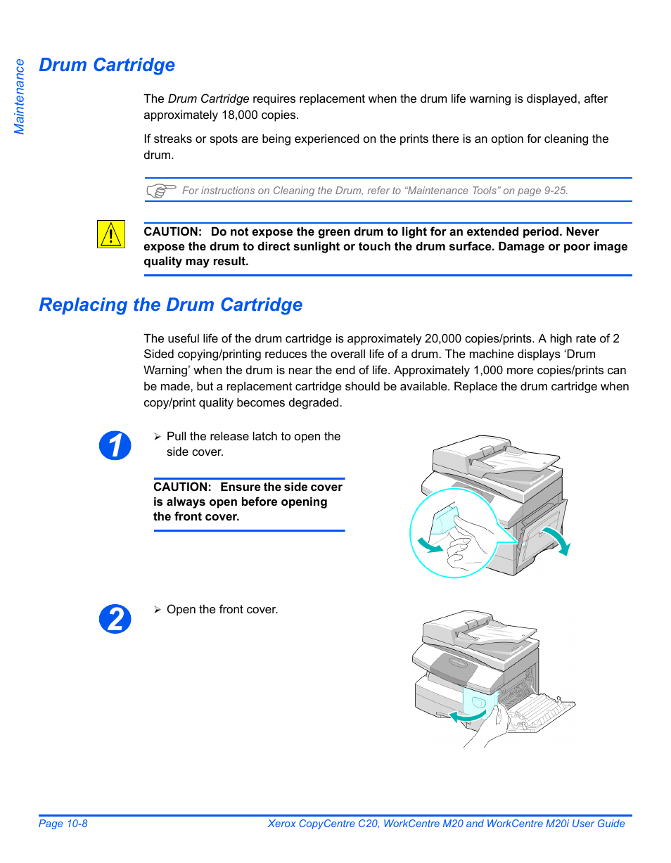 Drum cartridge, Replacing the drum cartridge | Xerox COPYCENTRE M20I User Manual | Page 180 / 215