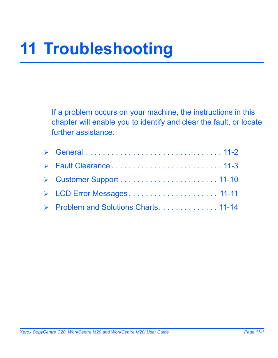 11 troubleshooting, 11 troubleshooting -1 | Xerox COPYCENTRE M20I User Manual | Page 183 / 215