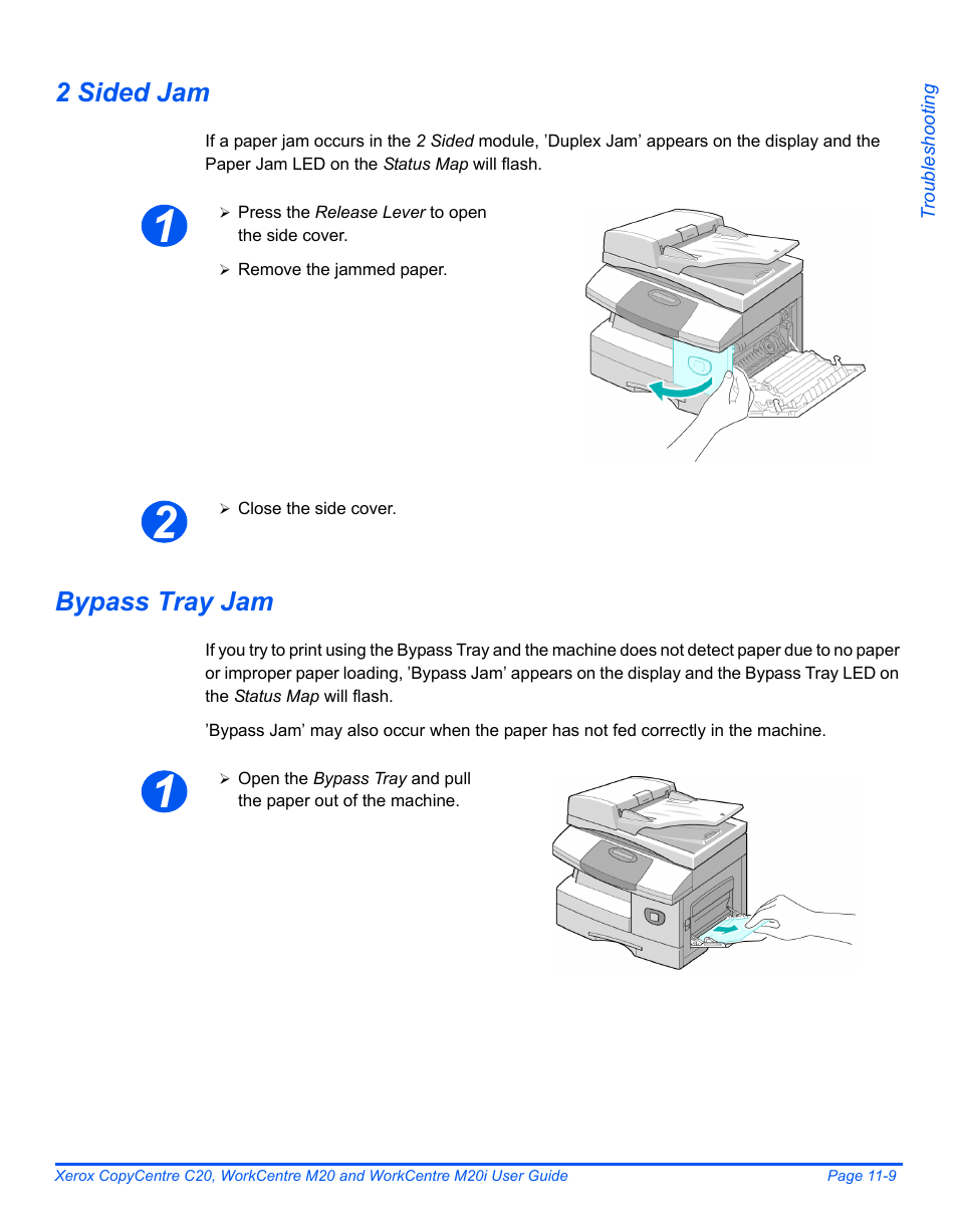 2 sided jam, Bypass tray jam | Xerox COPYCENTRE M20I User Manual | Page 191 / 215