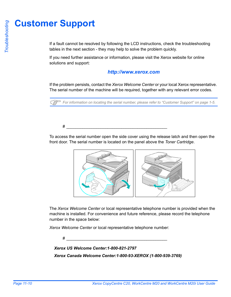 Customer support, Customer support -10 | Xerox COPYCENTRE M20I User Manual | Page 192 / 215