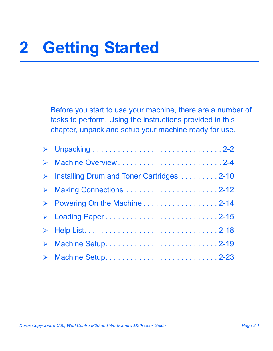 2 getting started, 2 getting started -1 | Xerox COPYCENTRE M20I User Manual | Page 25 / 215