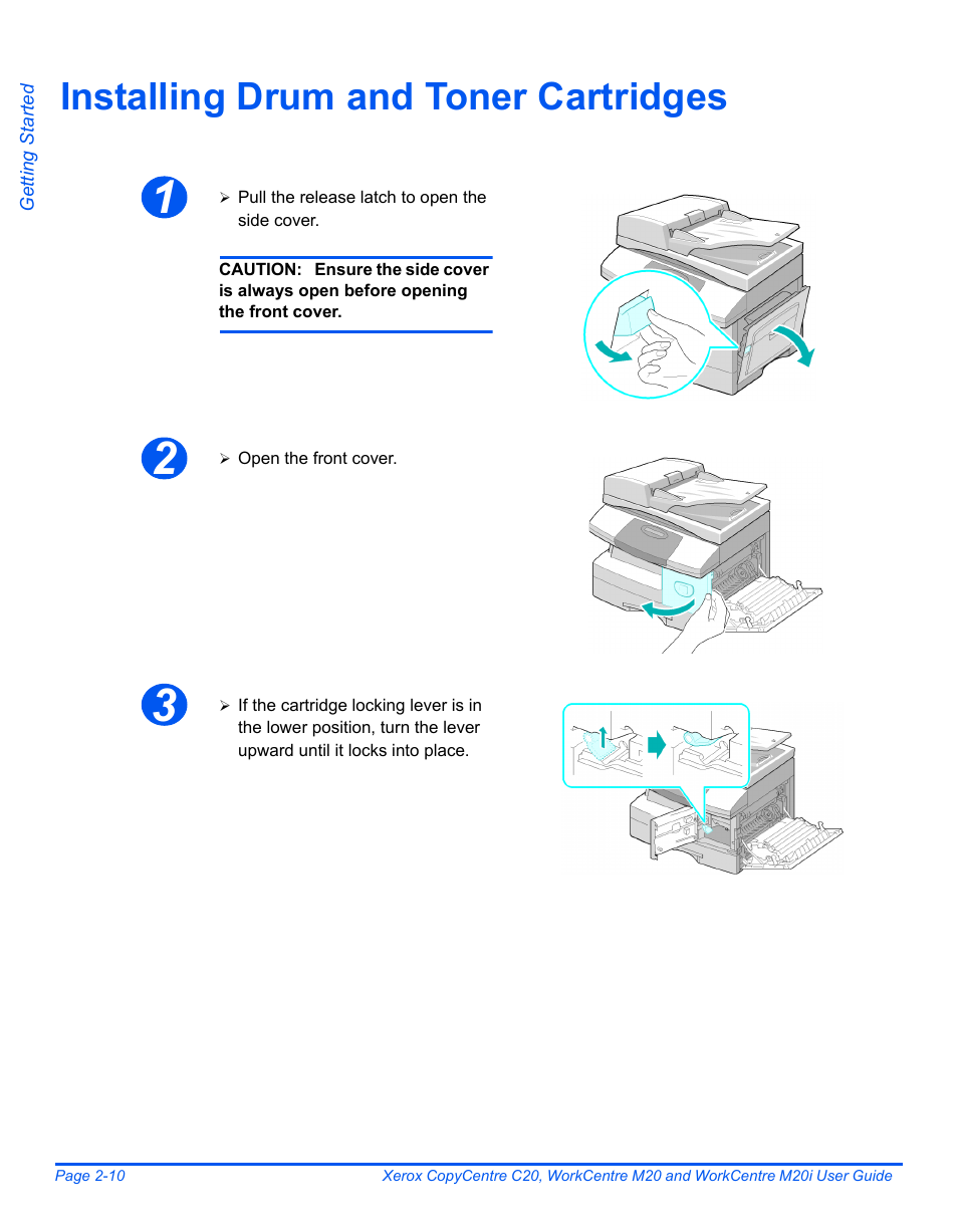 Installing drum and toner cartridges, Installing drum and toner cartridges -10 | Xerox COPYCENTRE M20I User Manual | Page 34 / 215