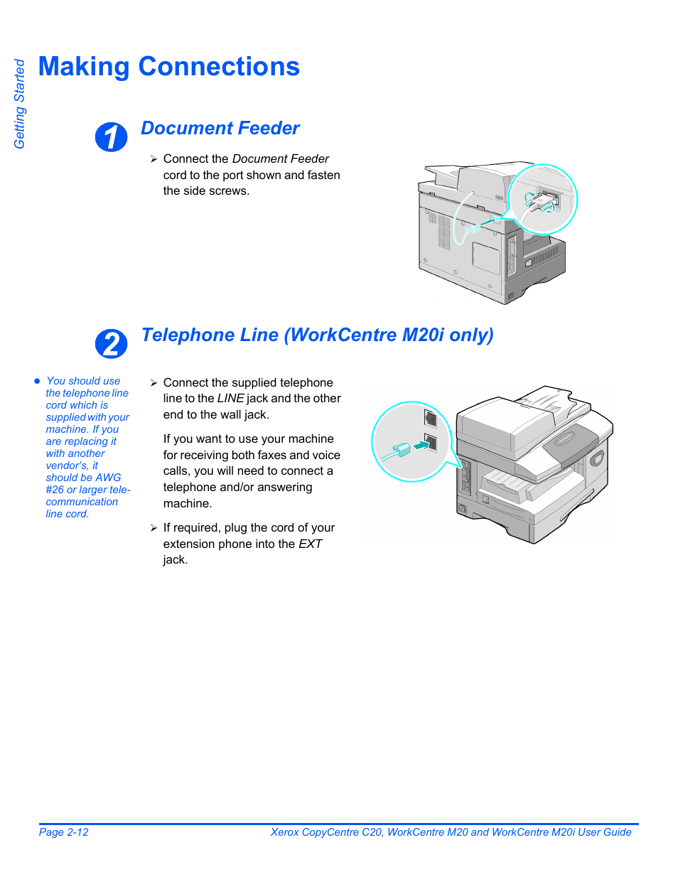 Making connections, Making connections -12 | Xerox COPYCENTRE M20I User Manual | Page 36 / 215