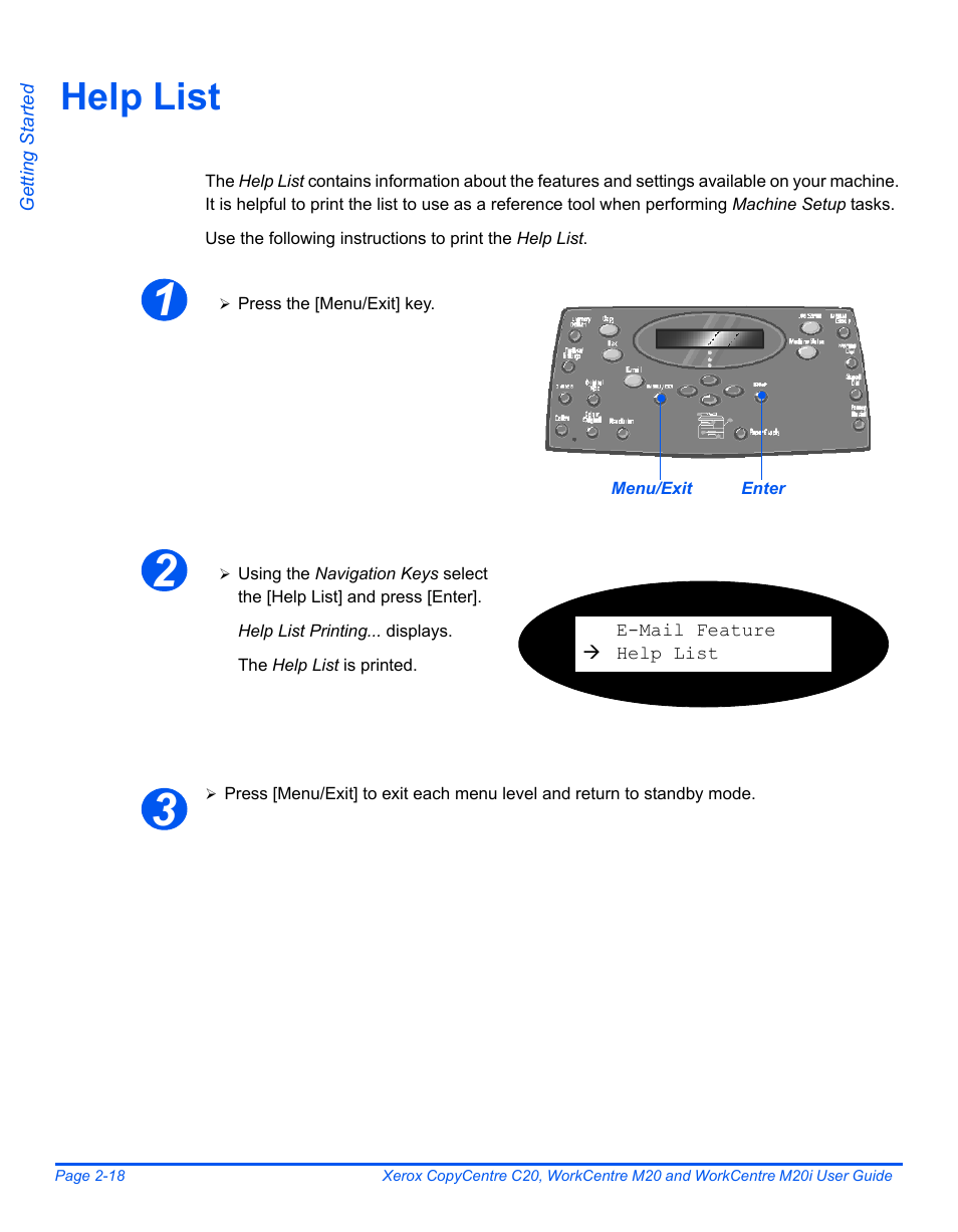 Help list, Help list -18 | Xerox COPYCENTRE M20I User Manual | Page 42 / 215