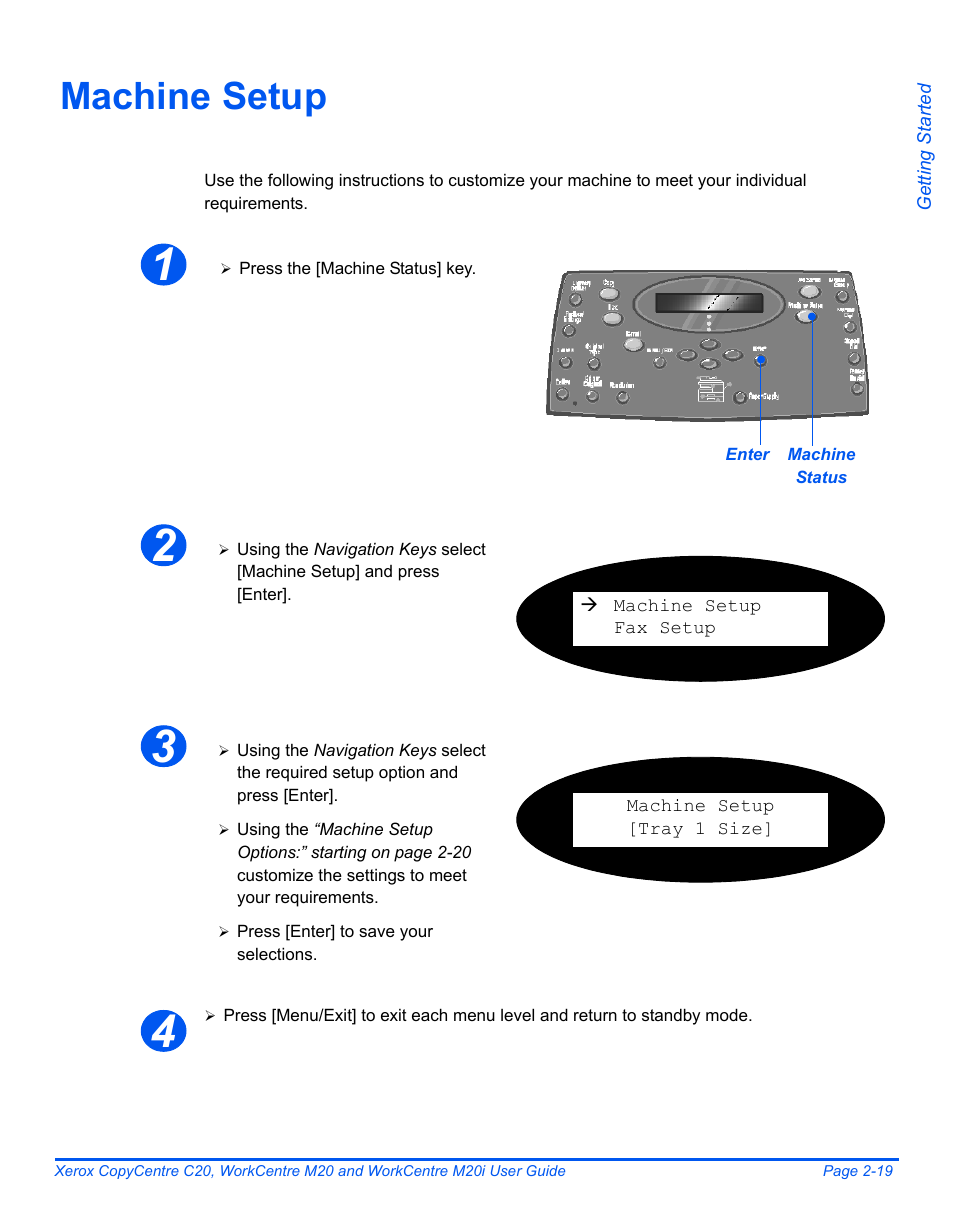 Machine setup, Machine setup -19 | Xerox COPYCENTRE M20I User Manual | Page 43 / 215