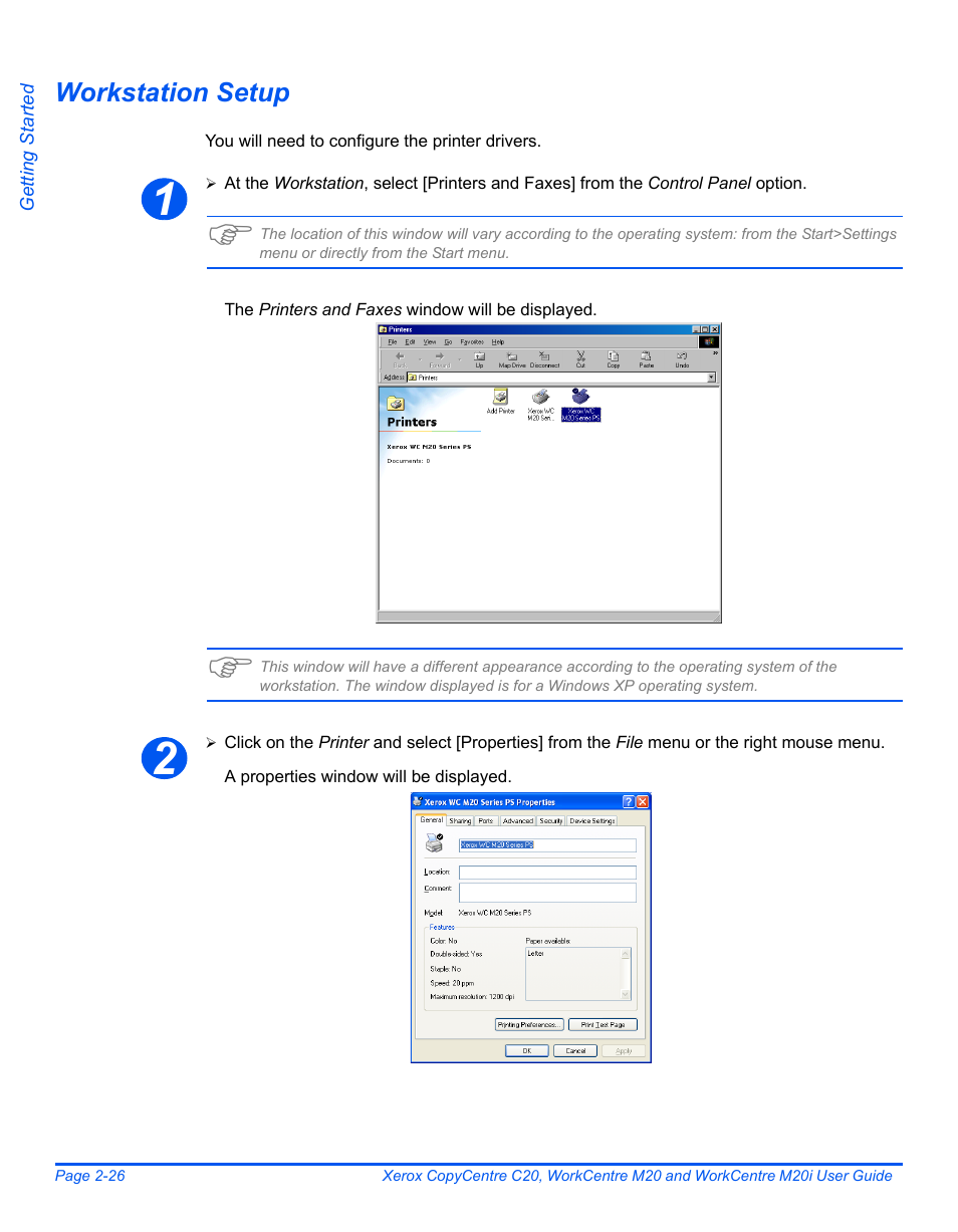 Workstation setup | Xerox COPYCENTRE M20I User Manual | Page 50 / 215