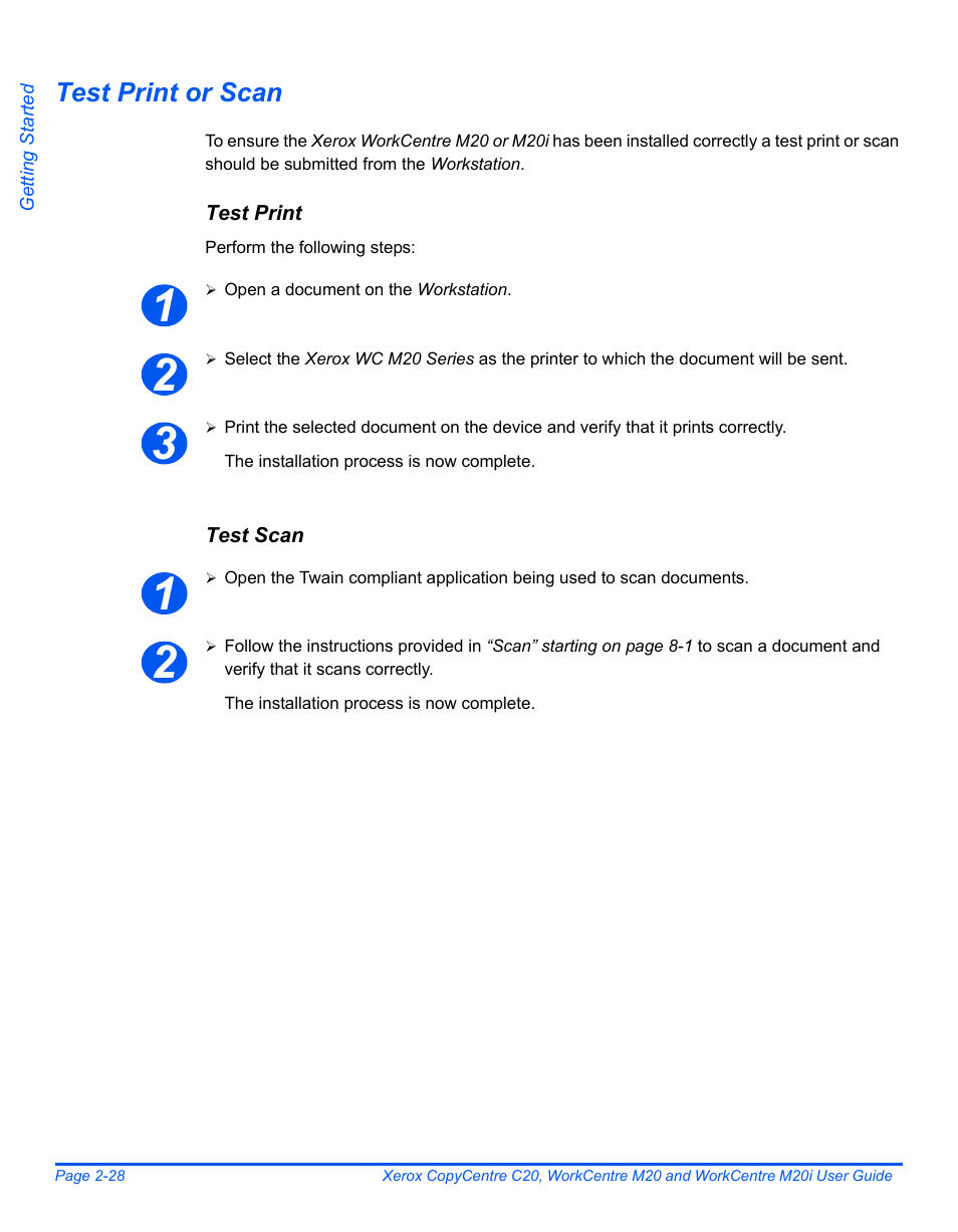 Test print or scan | Xerox COPYCENTRE M20I User Manual | Page 52 / 215