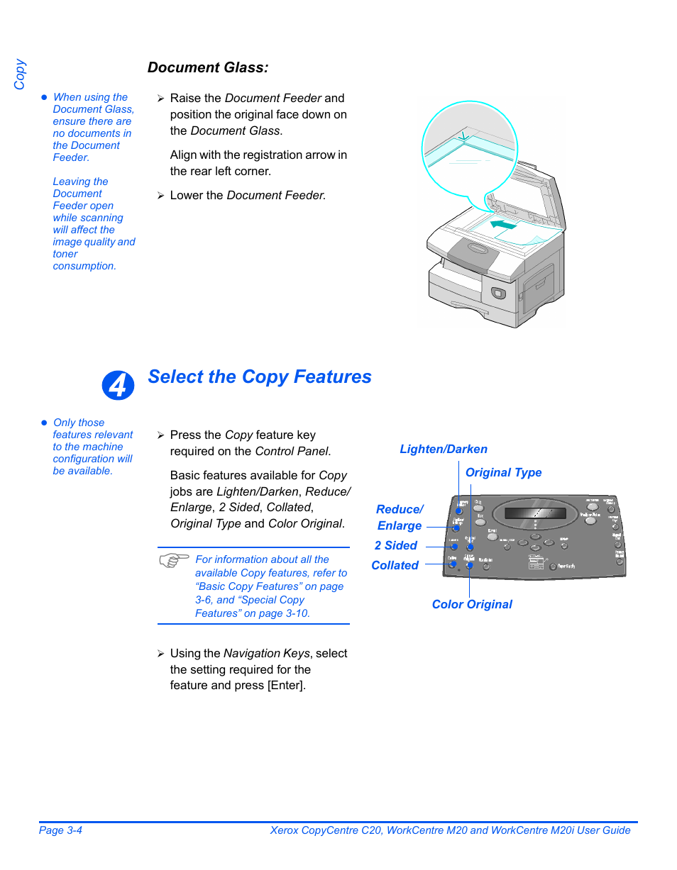 Select the copy features | Xerox COPYCENTRE M20I User Manual | Page 56 / 215