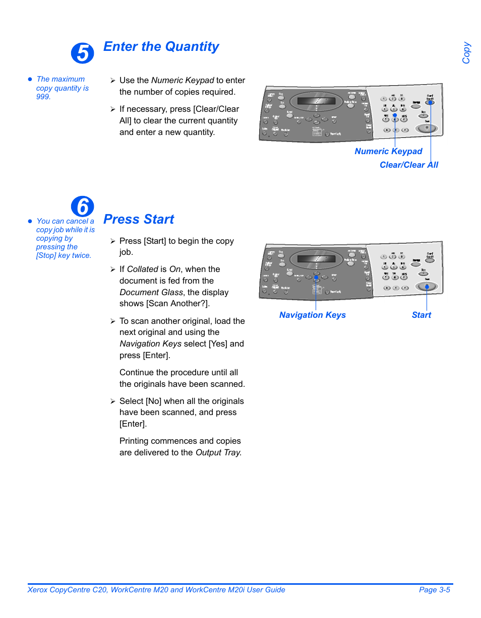 Enter the quantity, Press start | Xerox COPYCENTRE M20I User Manual | Page 57 / 215