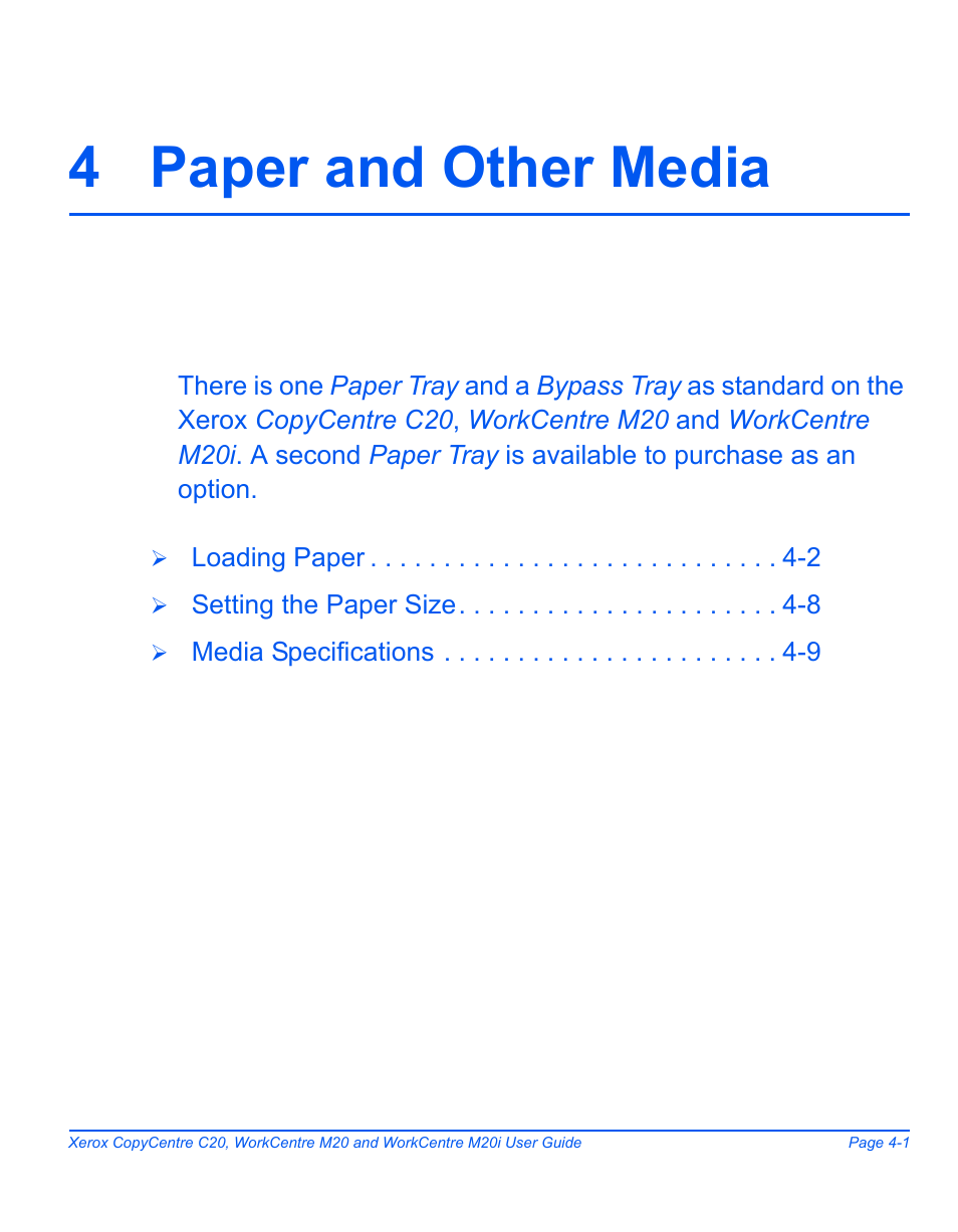 4 paper and other media, 4 paper and other media -1 | Xerox COPYCENTRE M20I User Manual | Page 71 / 215