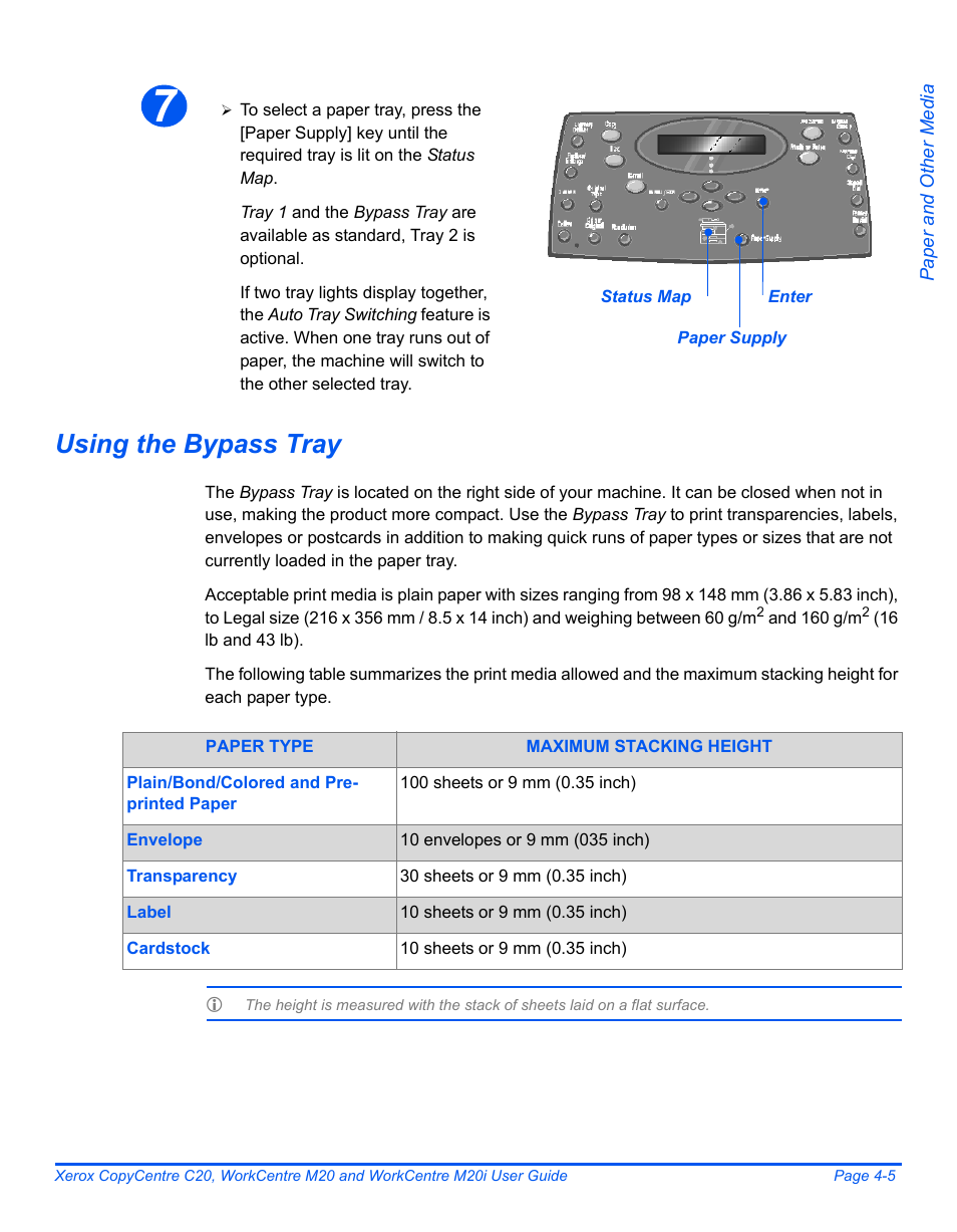 Using the bypass tray | Xerox COPYCENTRE M20I User Manual | Page 75 / 215