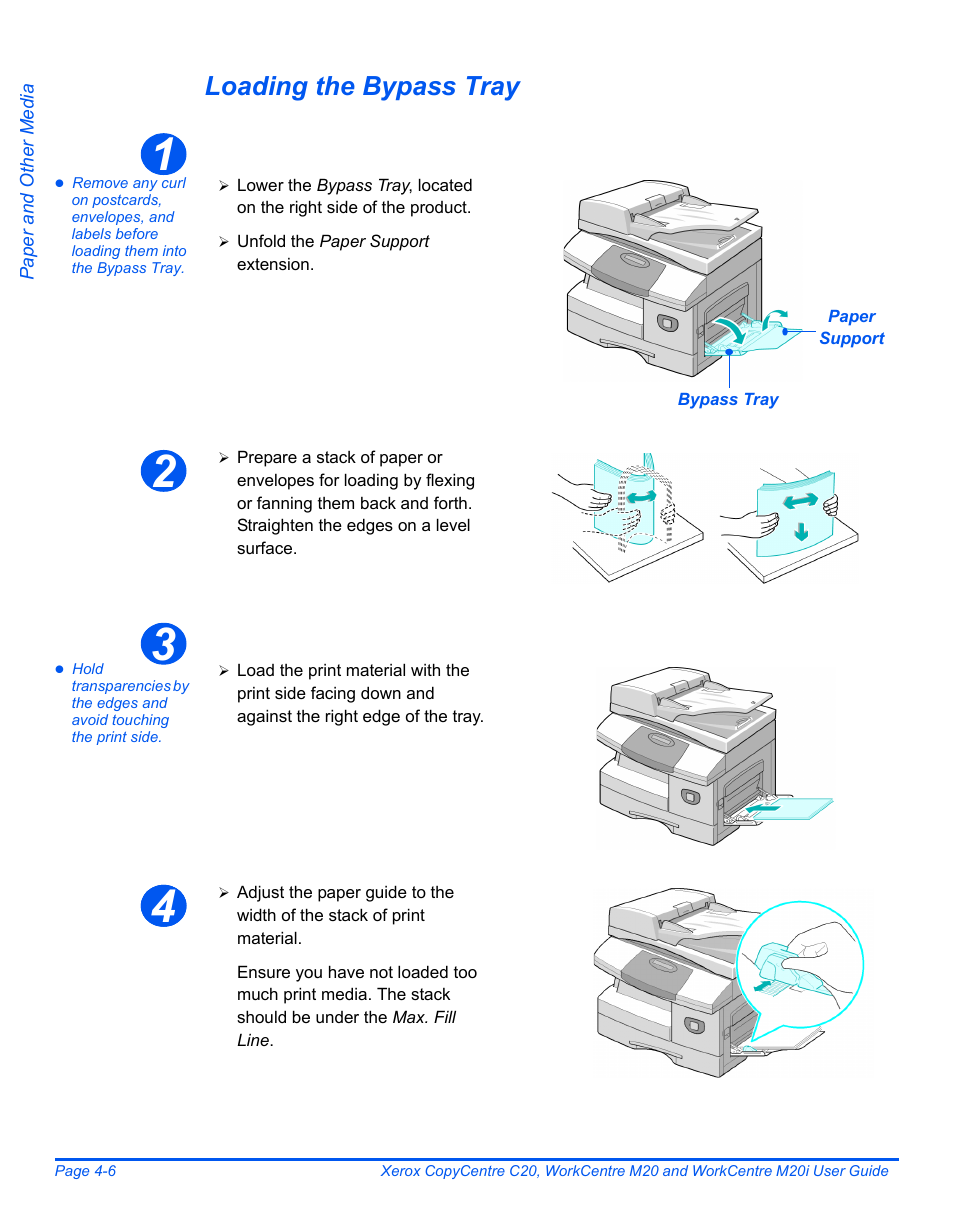 Loading the bypass tray | Xerox COPYCENTRE M20I User Manual | Page 76 / 215