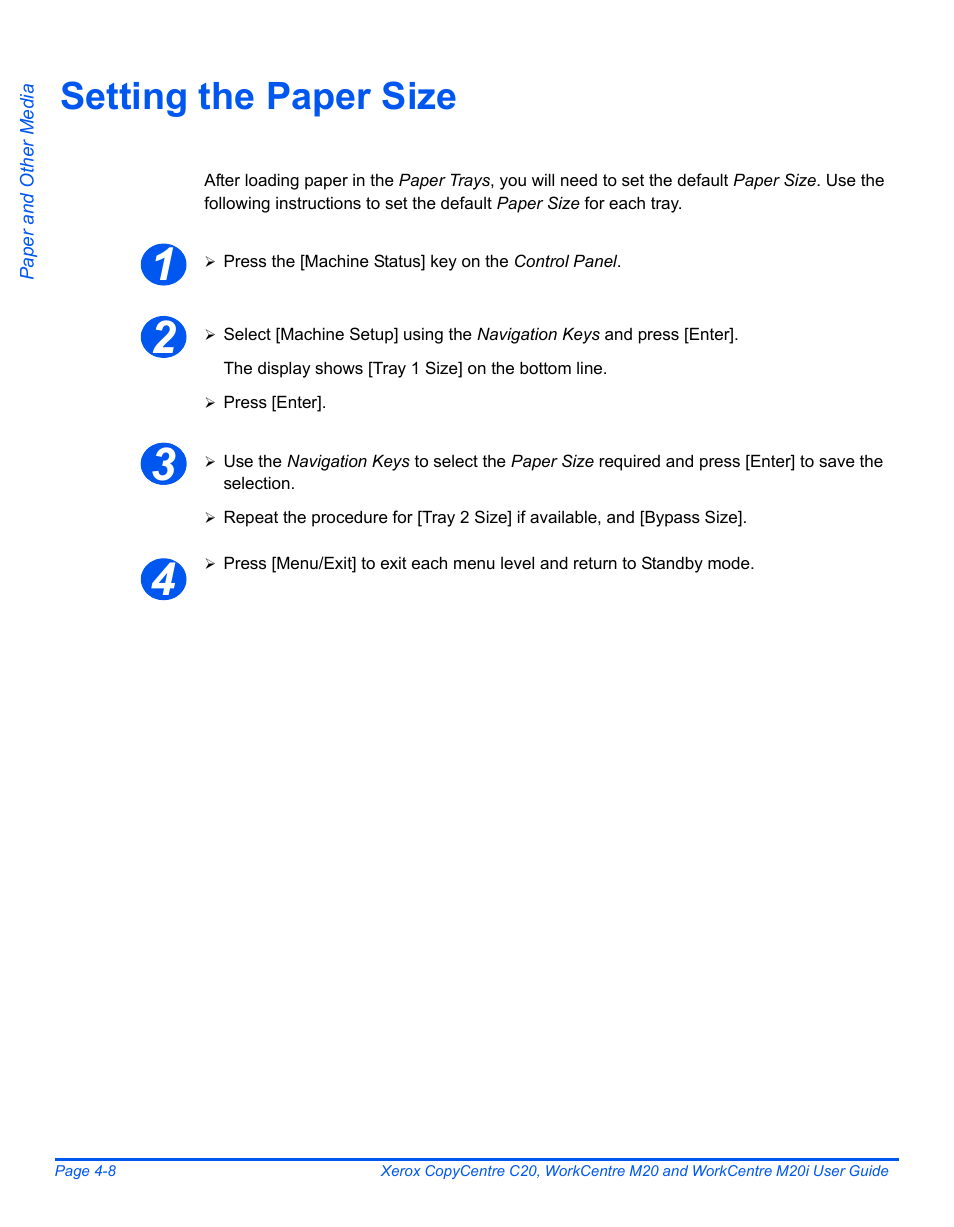 Setting the paper size, Setting the paper size -8 | Xerox COPYCENTRE M20I User Manual | Page 78 / 215