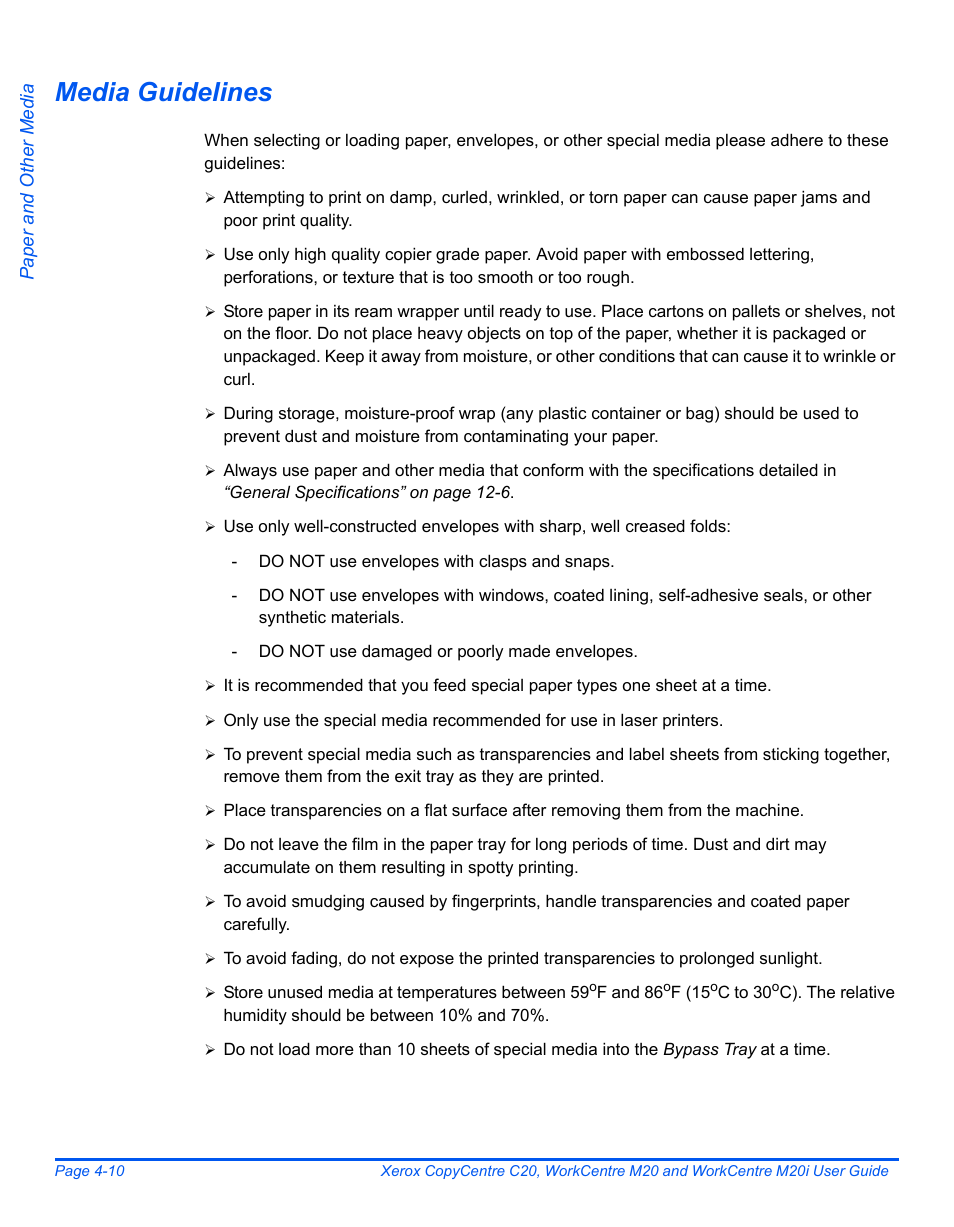 Media guidelines | Xerox COPYCENTRE M20I User Manual | Page 80 / 215