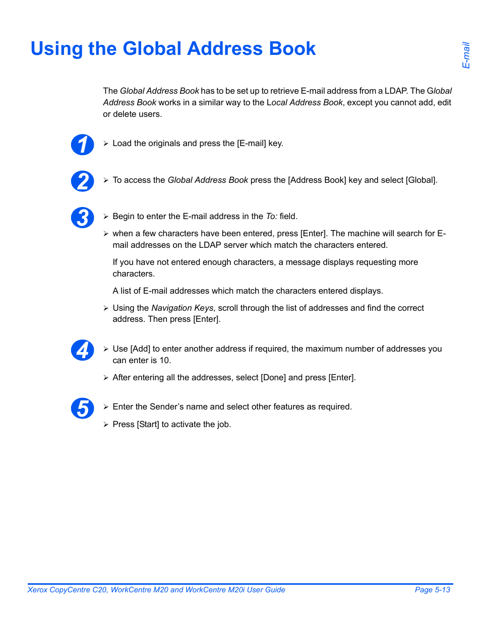 Using the global address book, Using the global address book -13 | Xerox COPYCENTRE M20I User Manual | Page 95 / 215