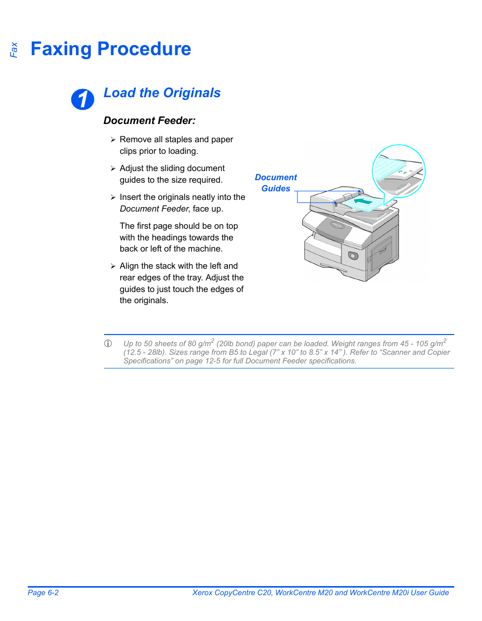 Faxing procedure, Faxing procedure -2, Load the originals | Xerox COPYCENTRE M20I User Manual | Page 98 / 215