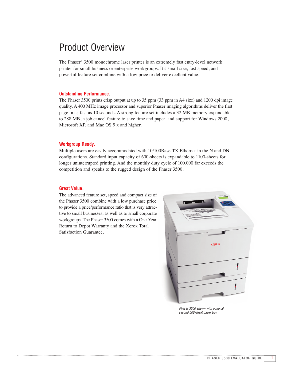 Product overview | Xerox 3500 User Manual | Page 3 / 8