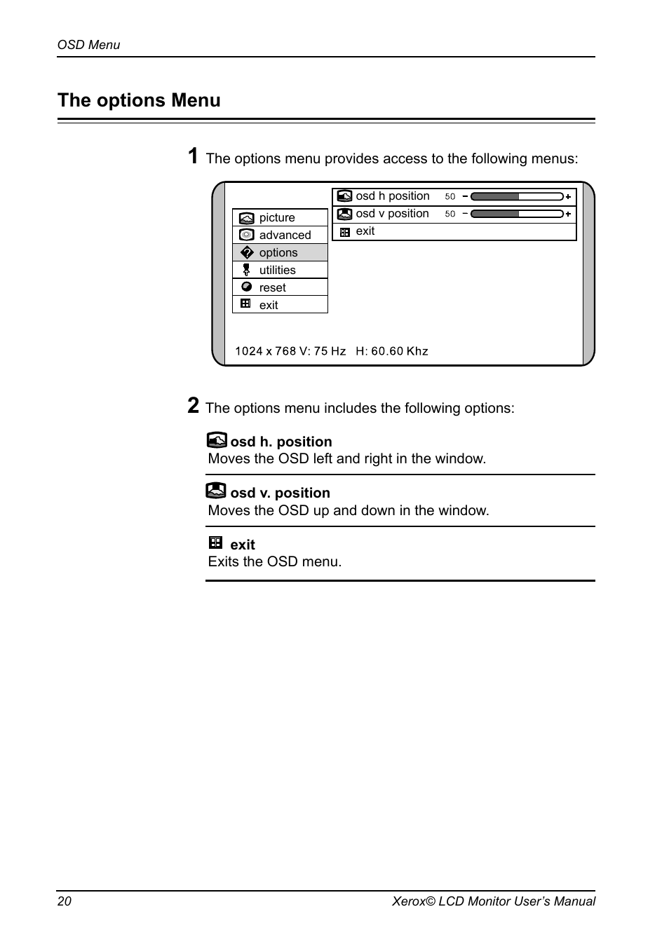 The options menu | Xerox XR6 Series User Manual | Page 21 / 29
