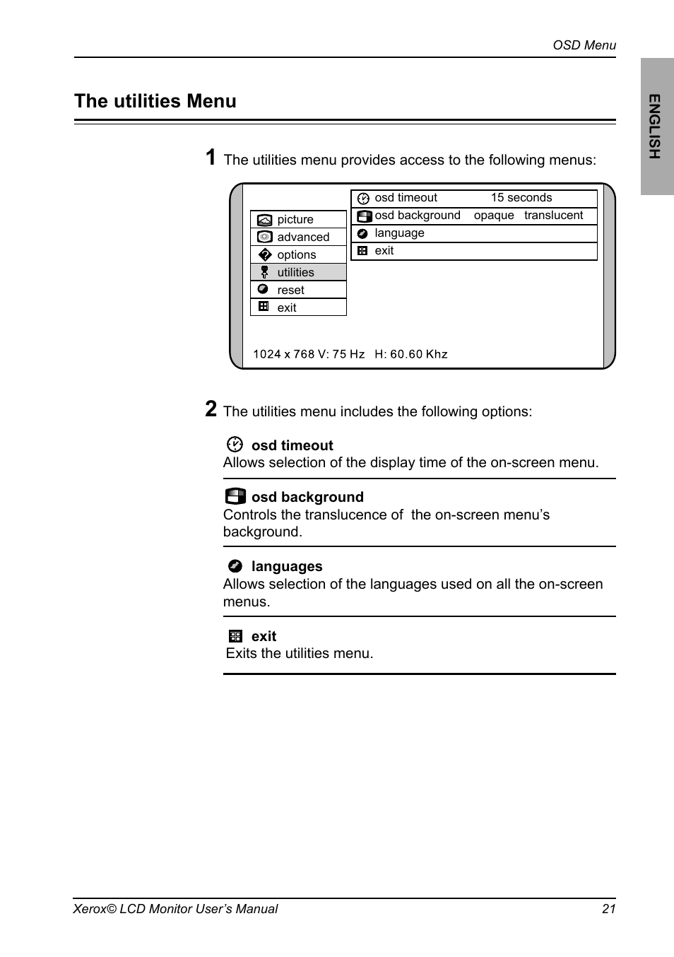 The utilities menu | Xerox XR6 Series User Manual | Page 22 / 29