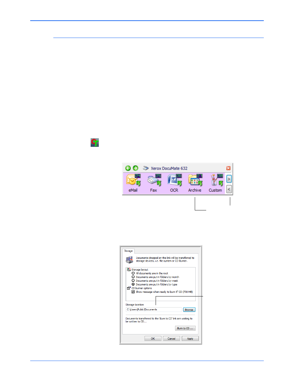 Transferring scanned documents to storage | Xerox DocuMate 632 User Manual | Page 82 / 133