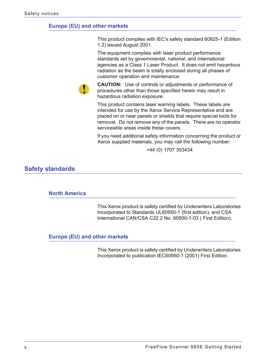 Europe (eu) and other markets, Safety standards, North america | Xerox 665E User Manual | Page 12 / 76