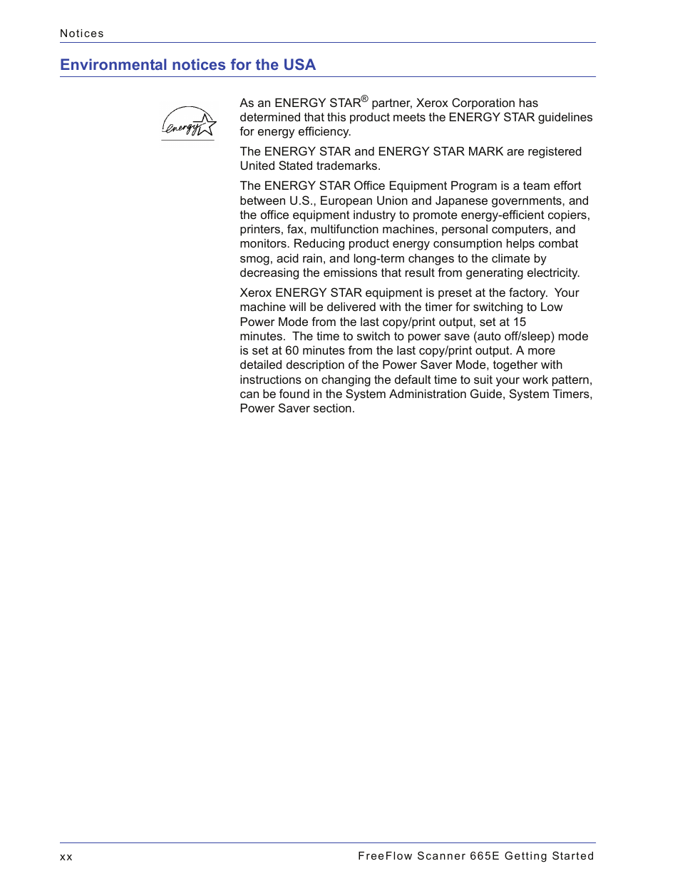 Environmental notices for the usa | Xerox 665E User Manual | Page 22 / 76