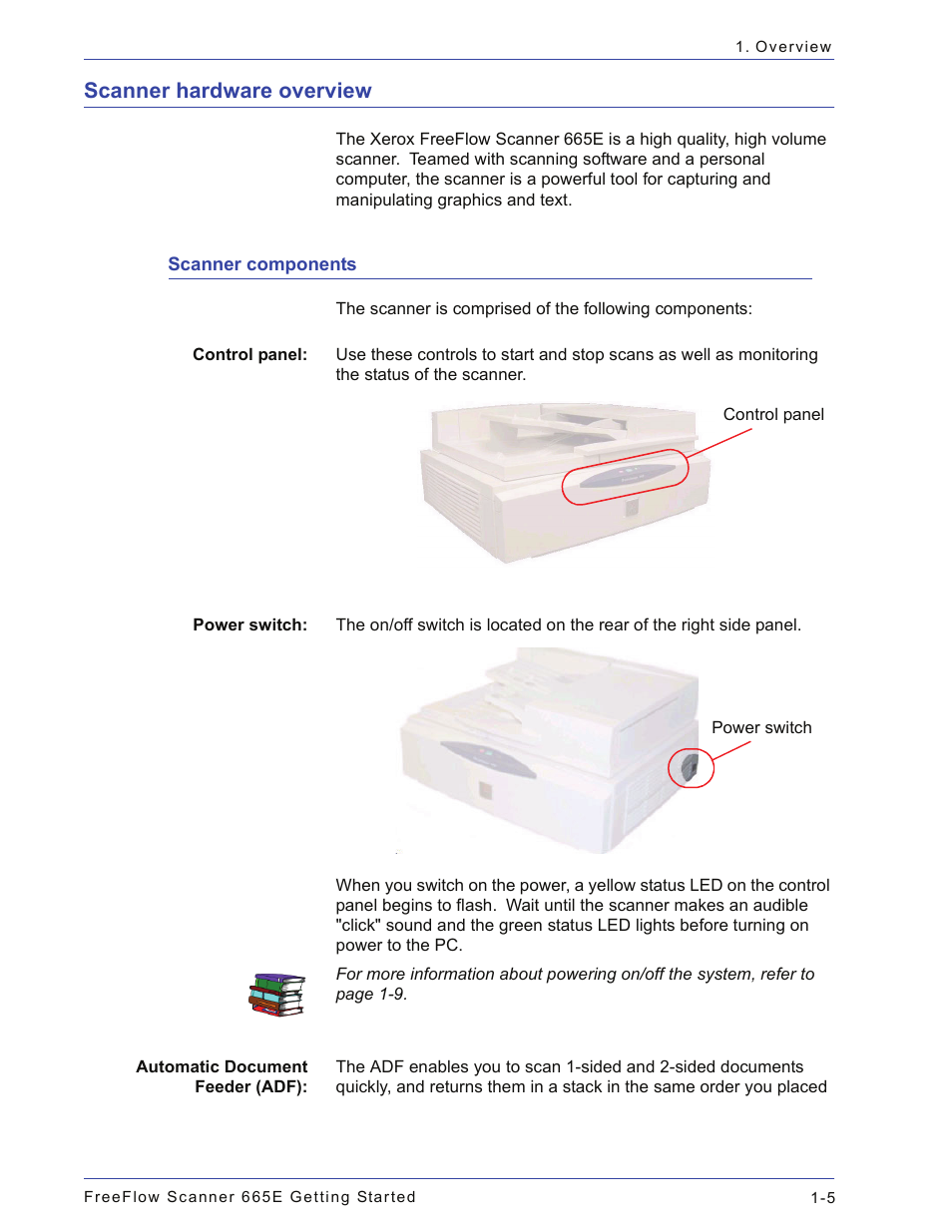 Scanner hardware overview, Scanner components, Scanner hardware overview -5 | Scanner components -5 | Xerox 665E User Manual | Page 29 / 76