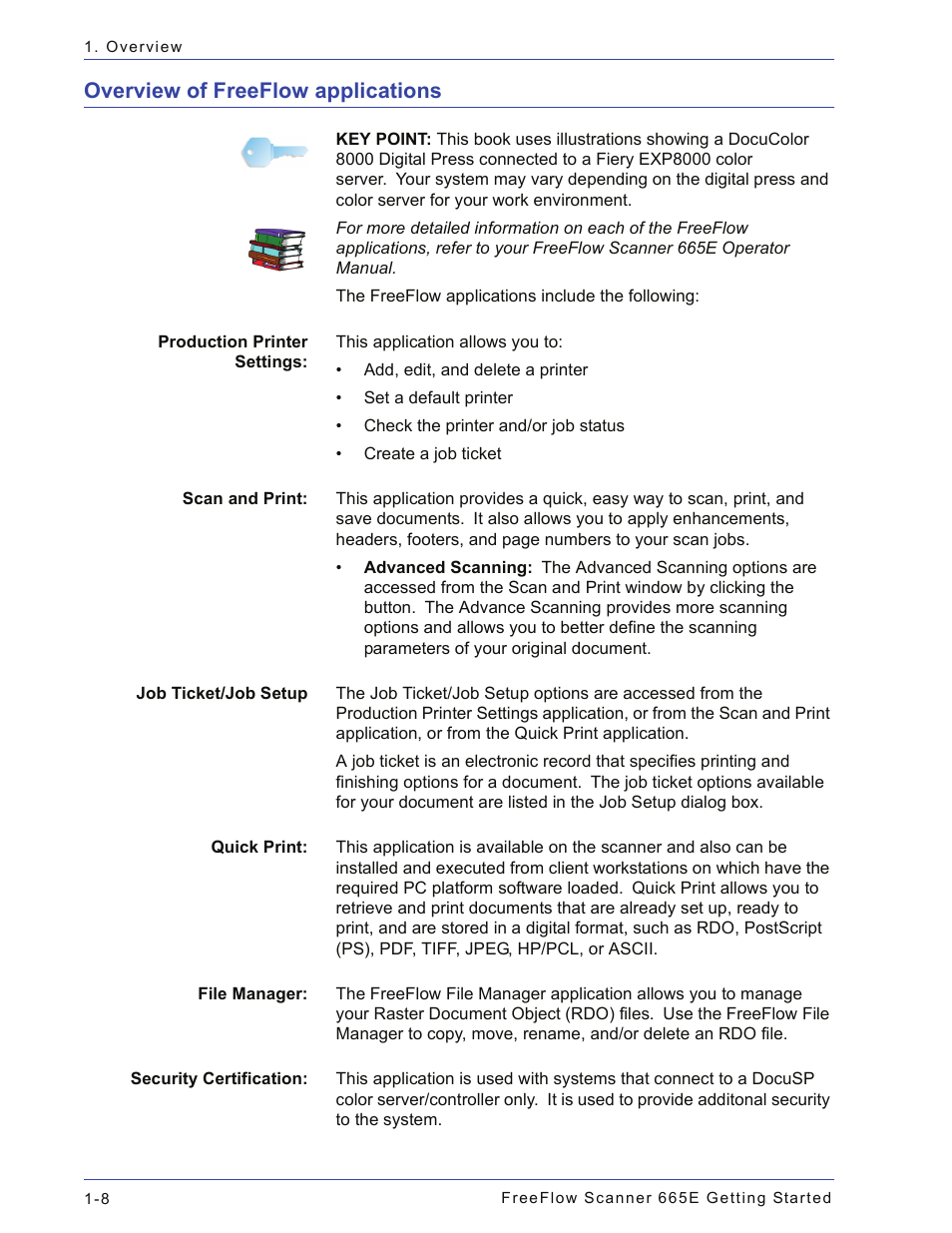 Overview of freeflow applications, Overview of freeflow applications -8 | Xerox 665E User Manual | Page 32 / 76