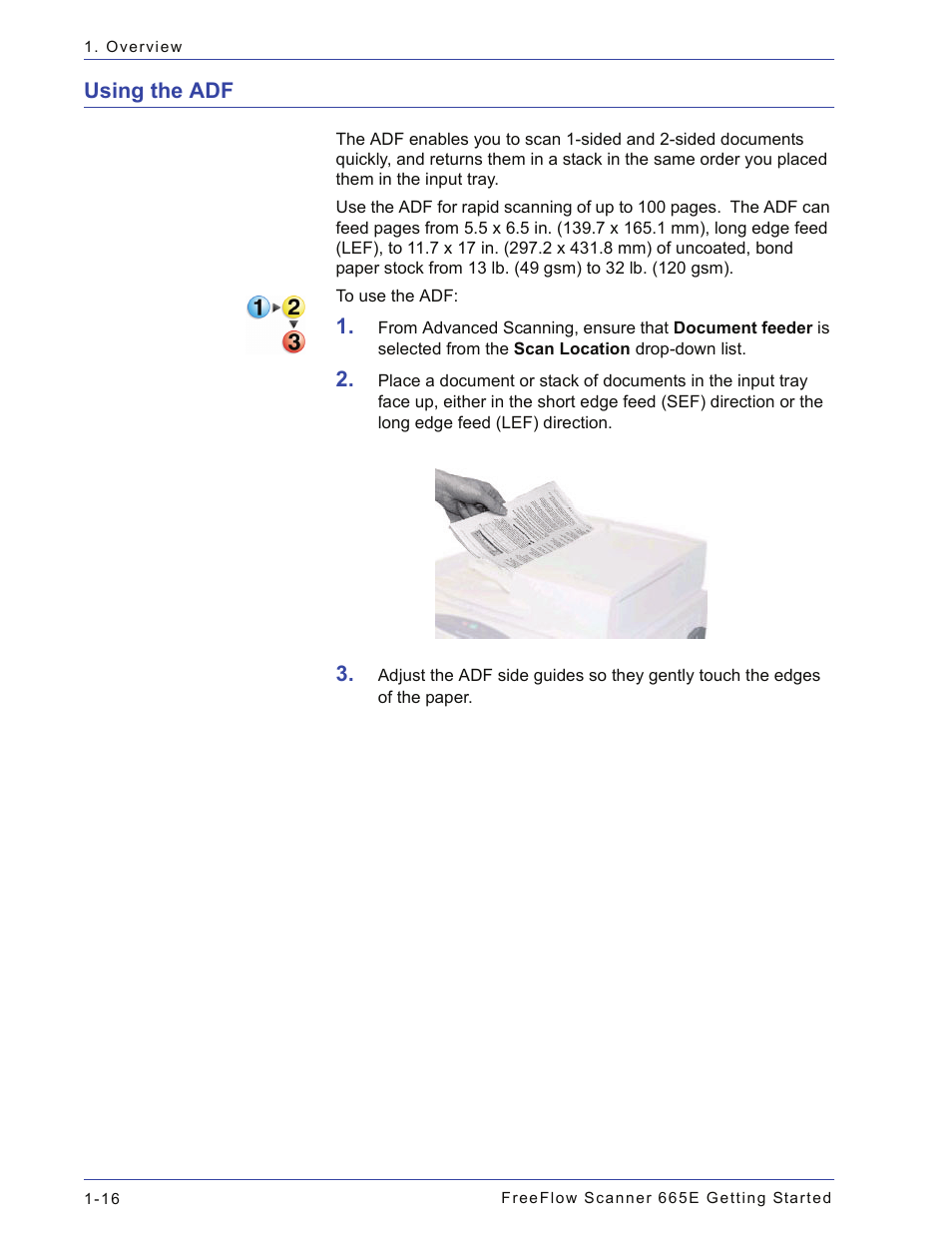 Using the adf, Using the adf -16 | Xerox 665E User Manual | Page 40 / 76