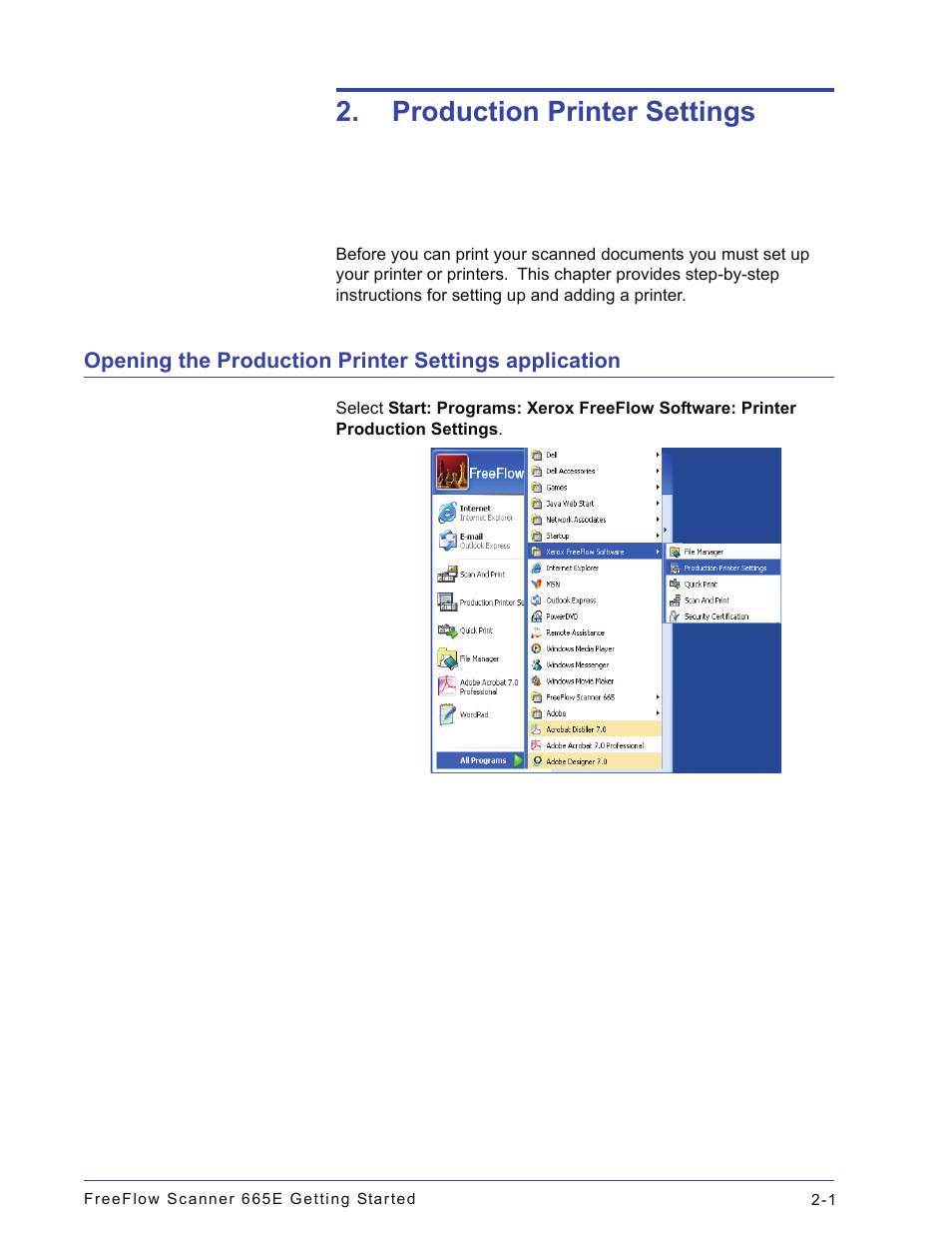 Production printer settings | Xerox 665E User Manual | Page 43 / 76