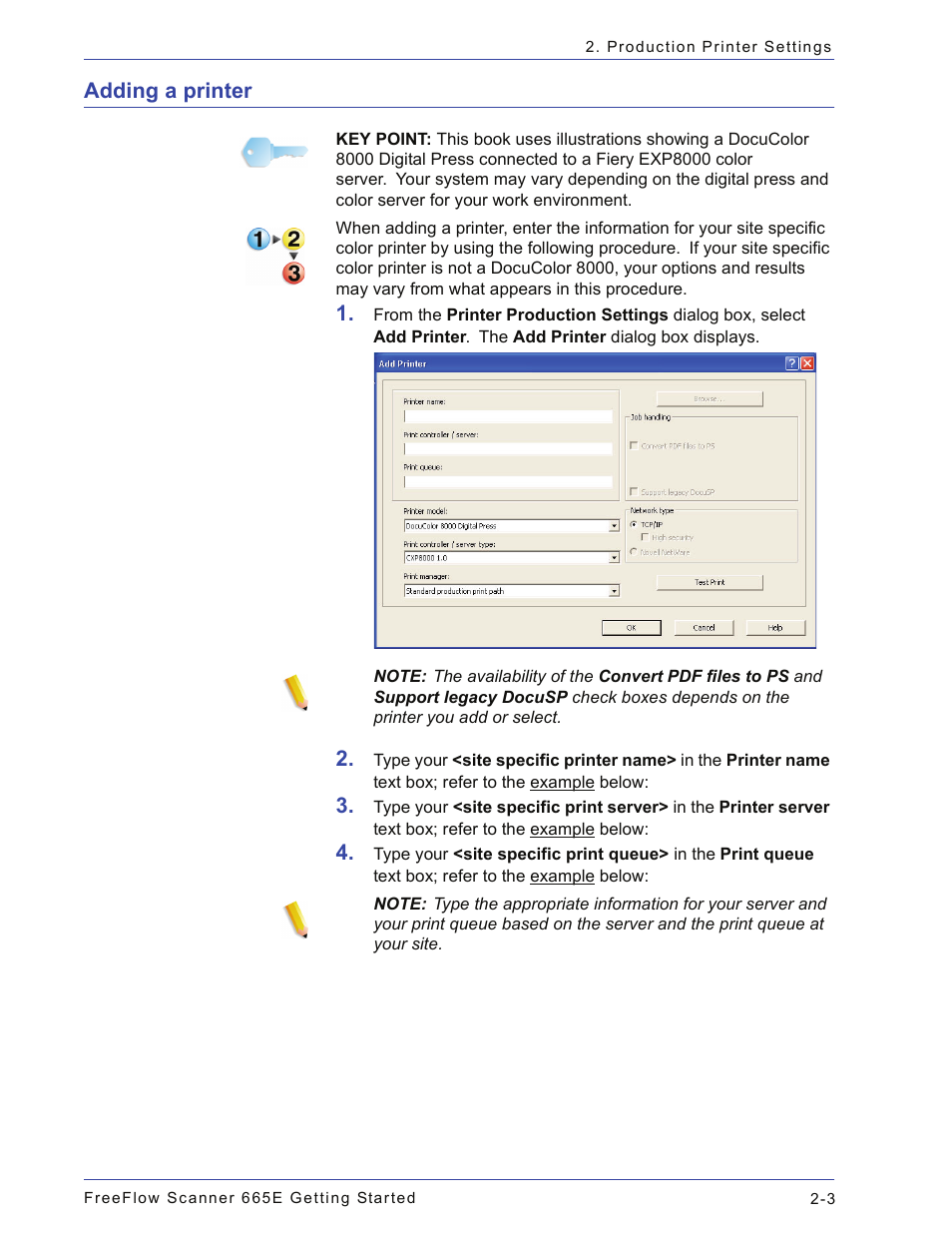 Adding a printer, Adding a printer -3 | Xerox 665E User Manual | Page 45 / 76