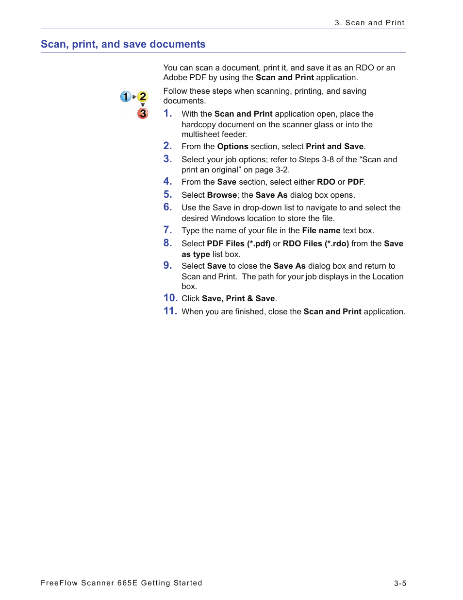 Scan, print, and save documents, Scan, print, and save documents -5 | Xerox 665E User Manual | Page 51 / 76