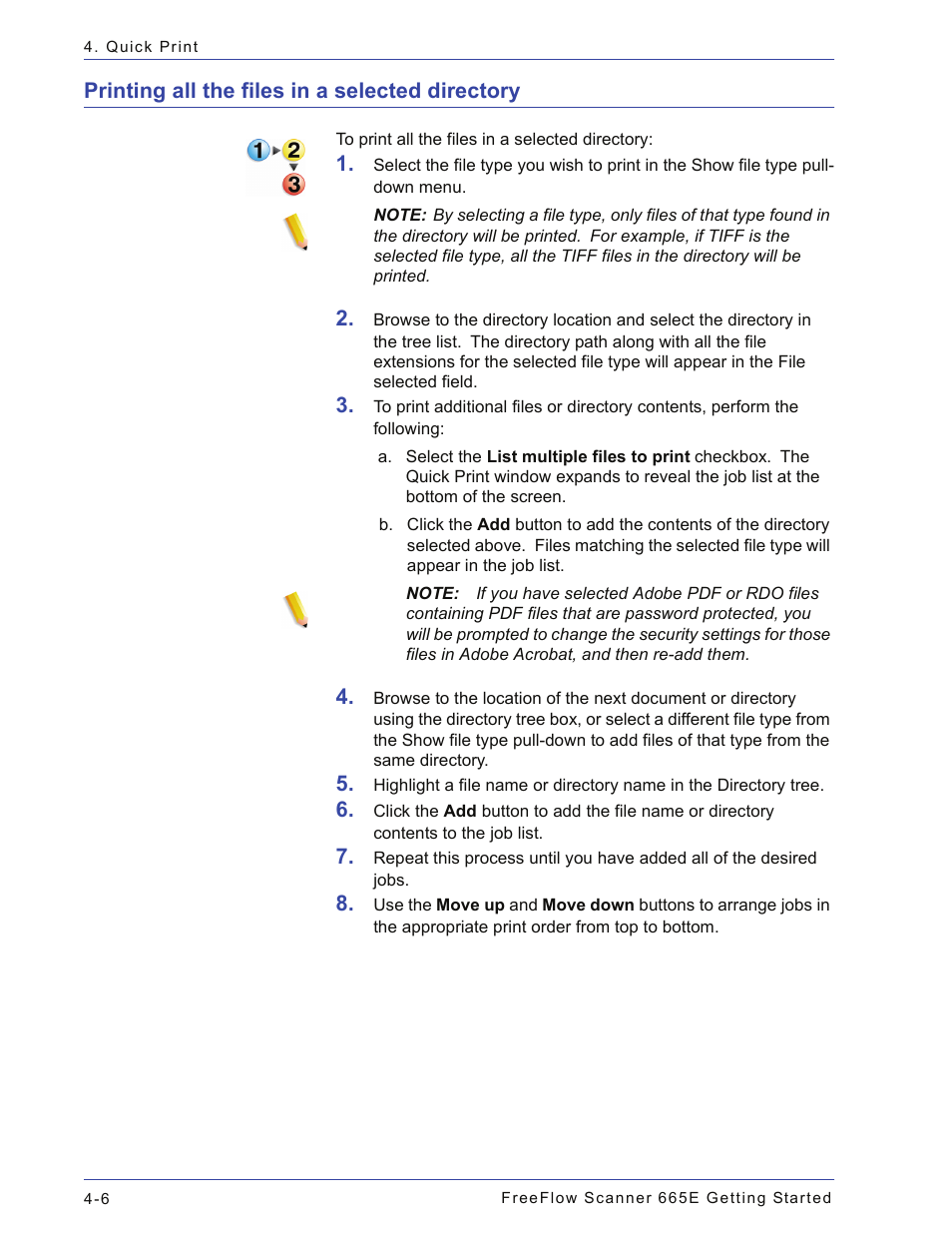 Printing all the files in a selected directory, Printing all the files in a selected directory -6 | Xerox 665E User Manual | Page 58 / 76