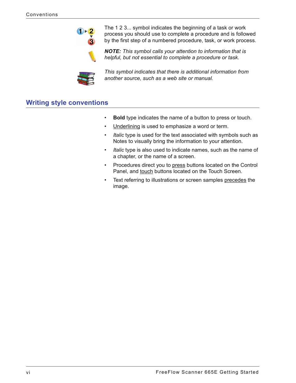 Writing style conventions | Xerox 665E User Manual | Page 8 / 76