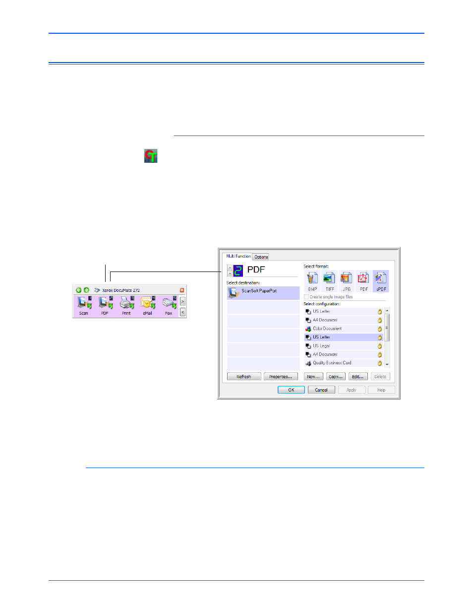 Configuring the one touch buttons, About the one touch properties window | Xerox DocuMate 272 User Manual | Page 37 / 127