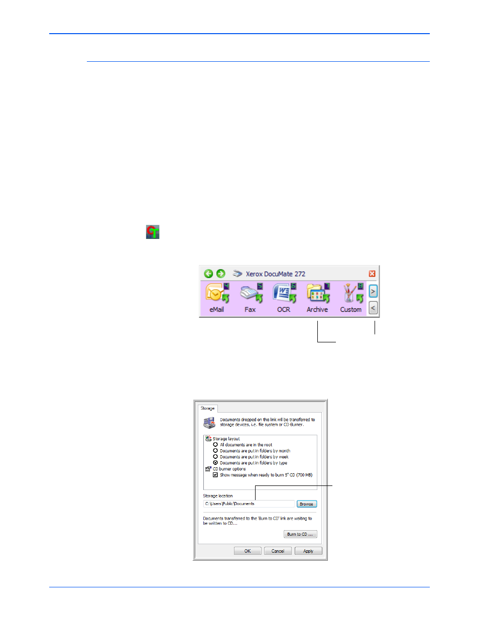 Transferring scanned documents to storage | Xerox DocuMate 272 User Manual | Page 81 / 127