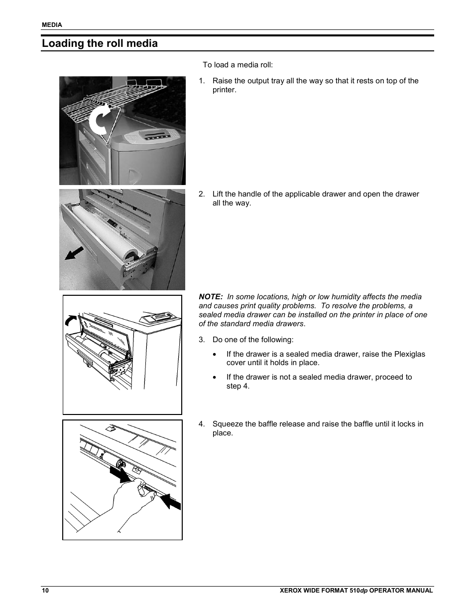 Loading the roll media | Xerox 510DP (Operator Manual) User Manual | Page 20 / 64