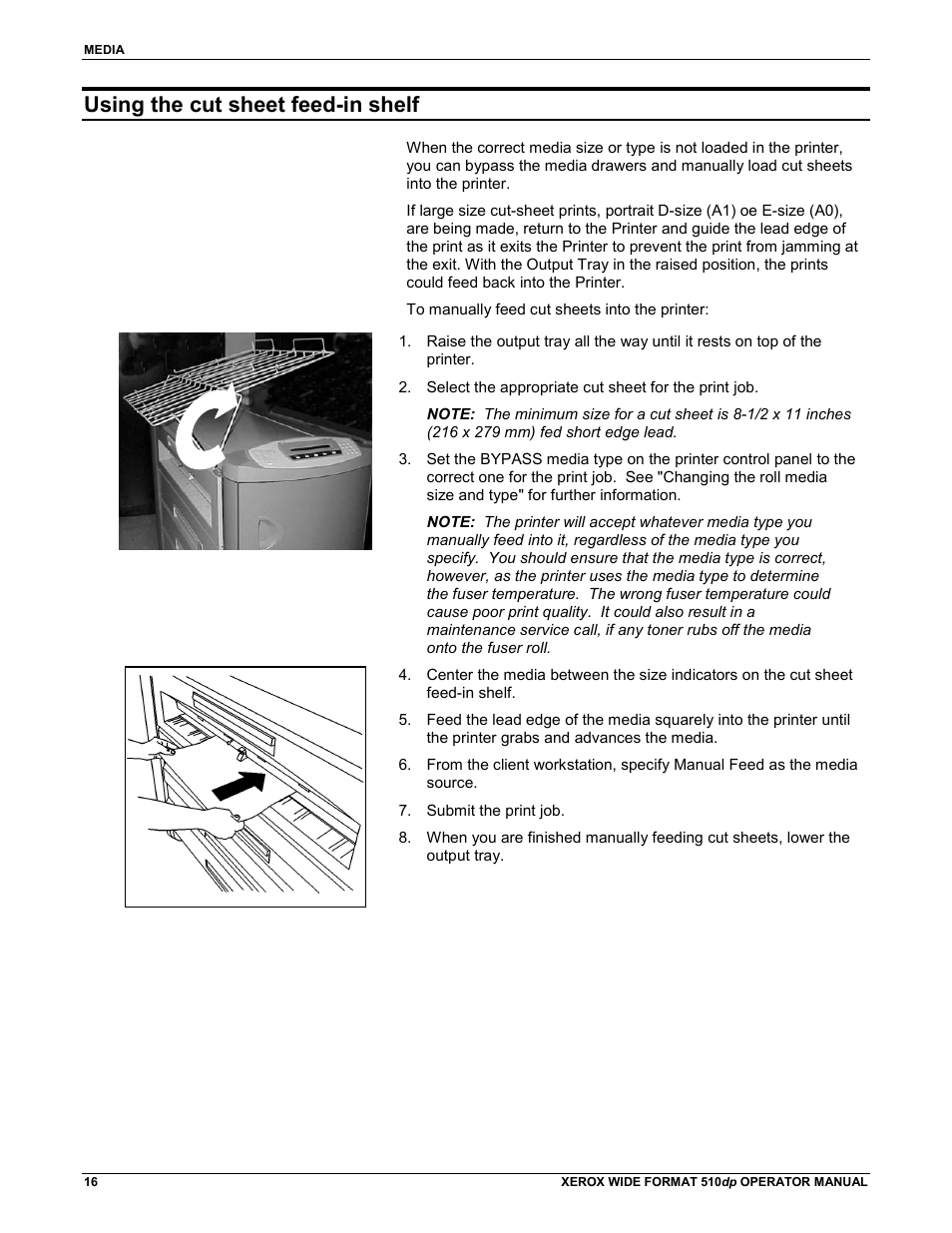 Using the cut sheet feed-in shelf | Xerox 510DP (Operator Manual) User Manual | Page 26 / 64