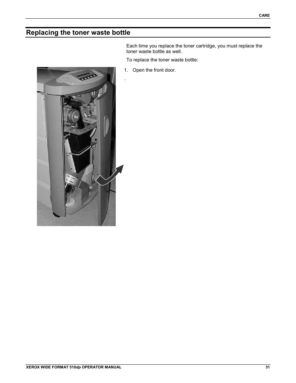 Replacing the toner waste bottle | Xerox 510DP (Operator Manual) User Manual | Page 41 / 64