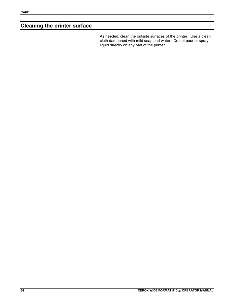 Cleaning the printer surface | Xerox 510DP (Operator Manual) User Manual | Page 44 / 64