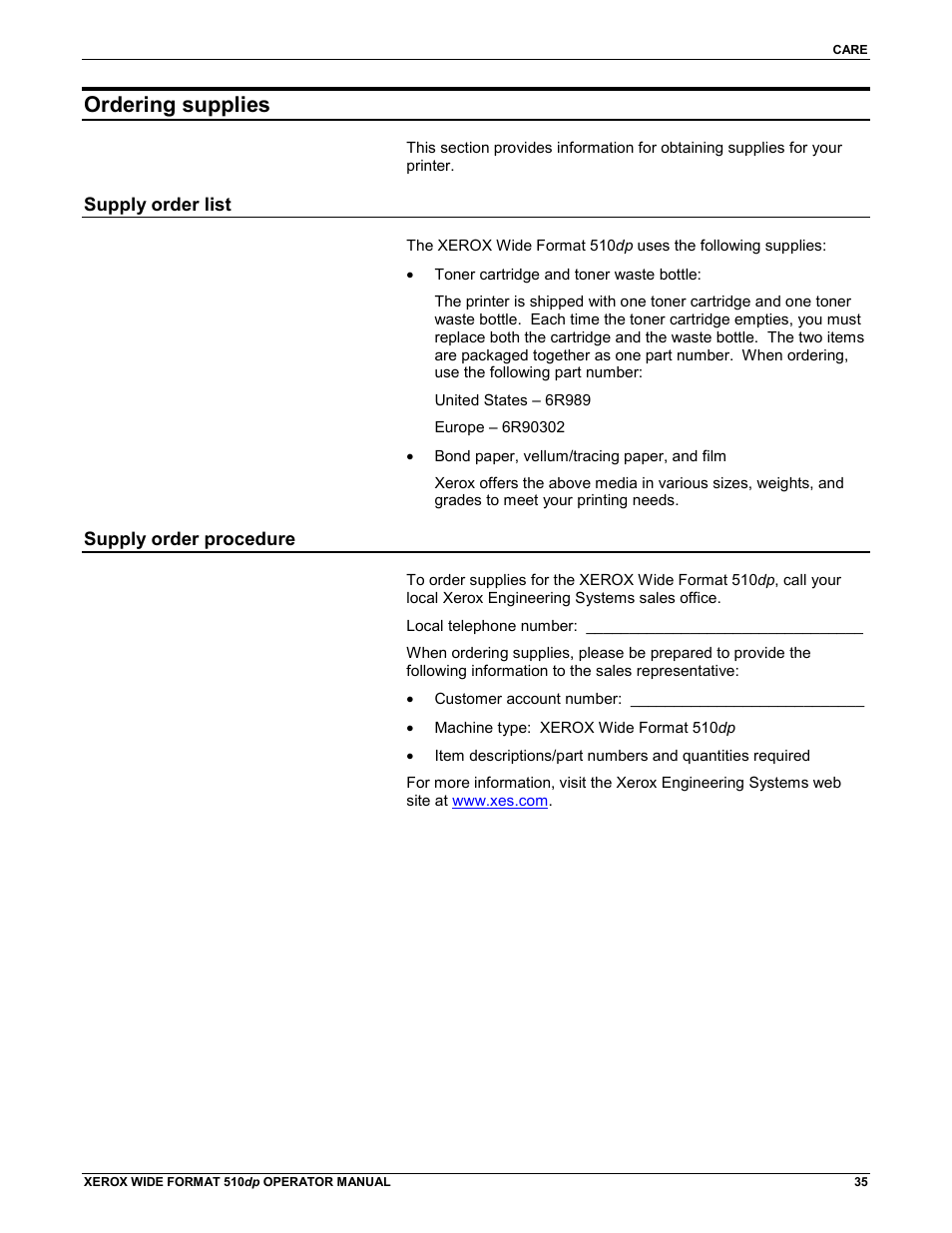 Ordering supplies | Xerox 510DP (Operator Manual) User Manual | Page 45 / 64