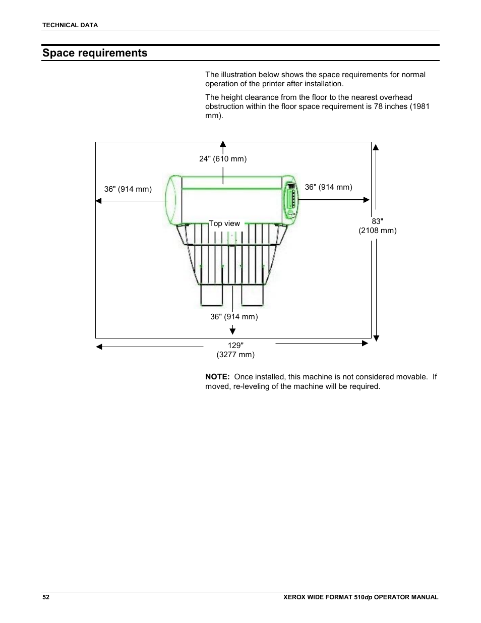 Space requirements | Xerox 510DP (Operator Manual) User Manual | Page 62 / 64